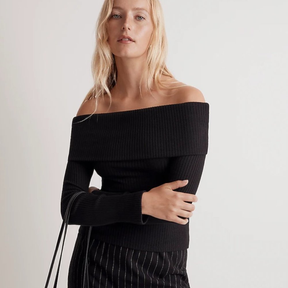 Madewell Black Off-Shoulder Ribbed Top